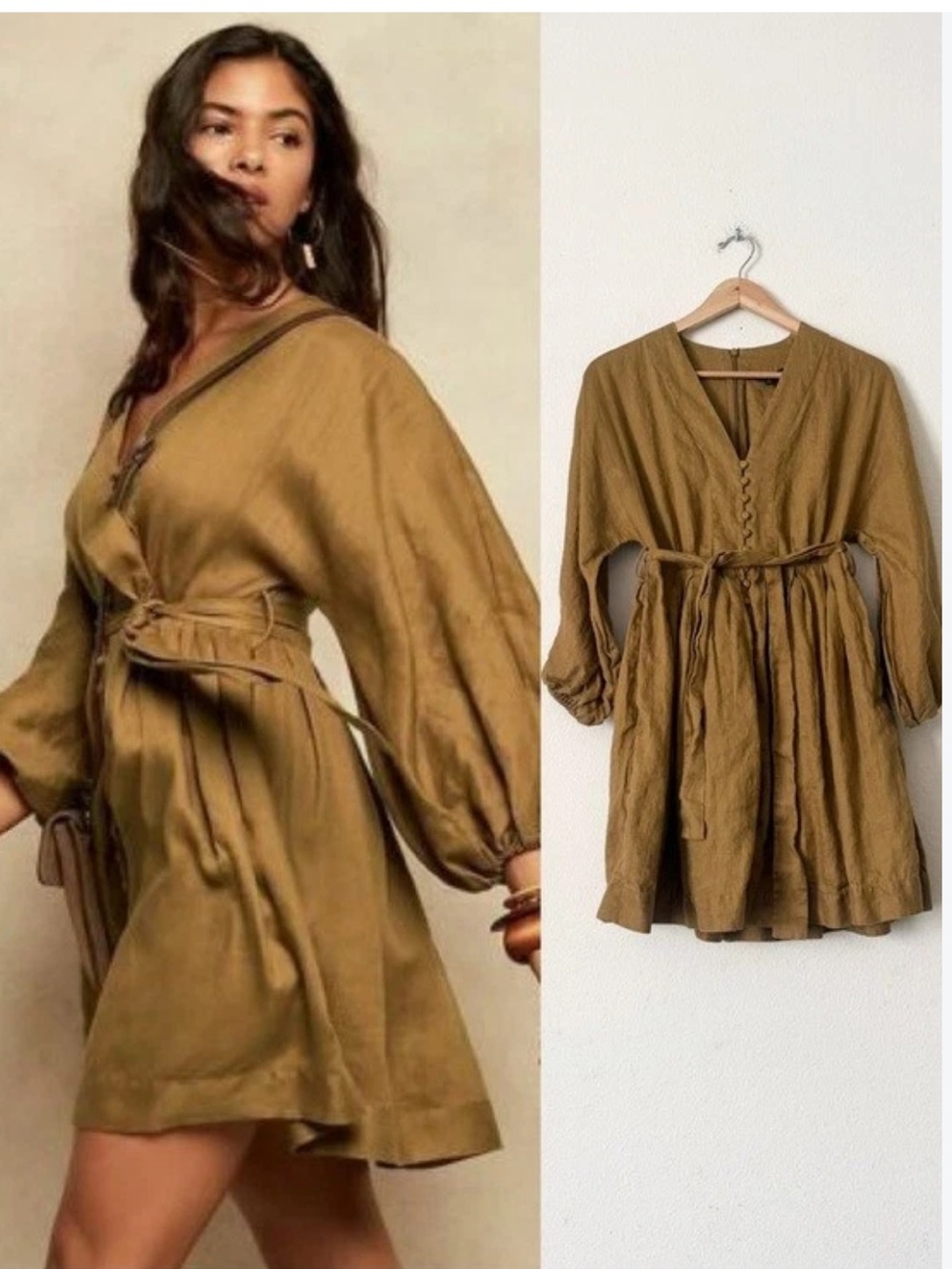Banana Republic Olive Gold Tunic Dress with Self Tie